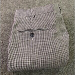 Berle Pants Men 33x26.5 Linen Blue White Houndstooth Pleated Straight Leg Pants
